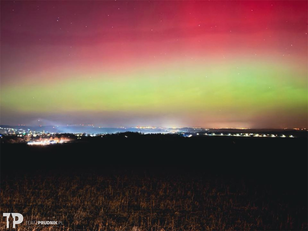 Zorza polarna nad ziemią prudnicką